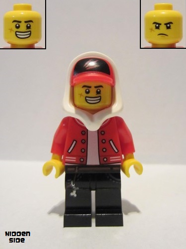 lego 2019 mini figurine hs001 Jack Davids Red Jacket with Cap and Hood (Large Smile / Grumpy) 