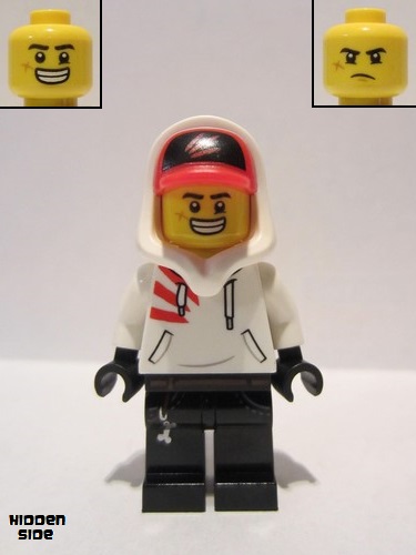 lego 2019 mini figurine hs004 Jack Davids White Hoodie with Cap and Hood (Large Smile / Grumpy) 