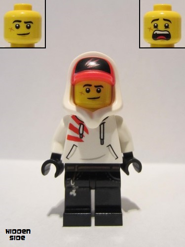lego 2019 mini figurine hs009 Jack Davids White Hoodie with Cap and Hood (Lopsided Smile / Scared) 
