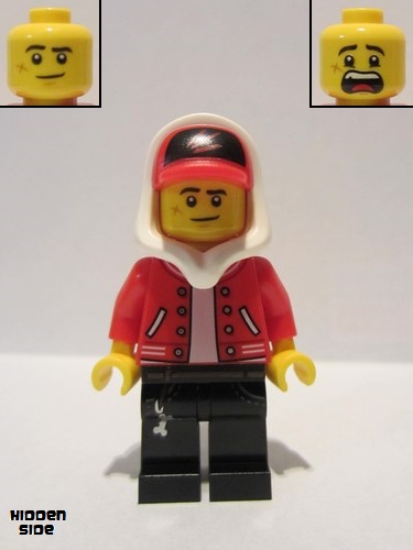 lego 2019 mini figurine hs018 Jack Davids Red Jacket with Cap and Hood (Lopsided Smile / Scared) 