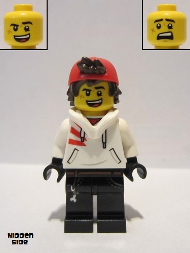 lego 2020 mini figurine hs037 Jack Davids White Hoodie with Backwards Cap and Hood Folded Down (Open Mouth Smile / Scared) 