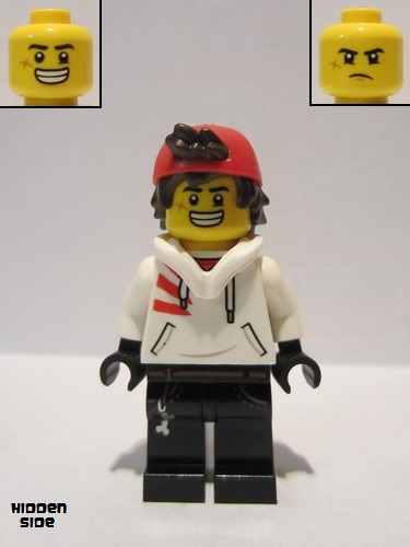 lego 2020 mini figurine hs043 Jack Davids White Hoodie with Backwards Cap and Hood Folded Down (Large Smile / Grumpy) 