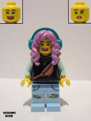 lego 2020 mini figurine hs046 Parker L. Jackson Black Top with Headphones (Open Mouth Smile / Disgusted) 