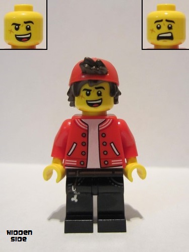 lego 2020 mini figurine hs047 Jack Davids Red Jacket with Backwards Cap (Open Mouth Smile / Scared) 