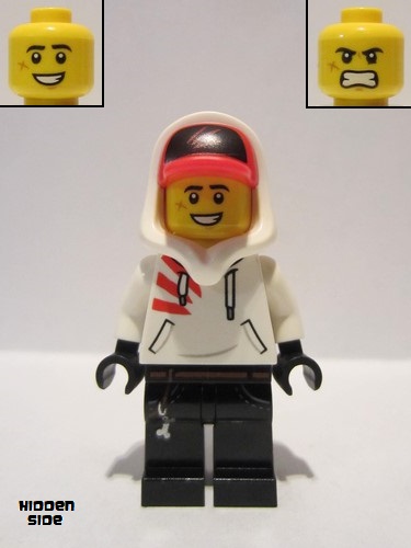 lego 2020 mini figurine hs050 Jack Davids White Hoodie with Cap and Hood (Large Smile with Teeth / Angry) 