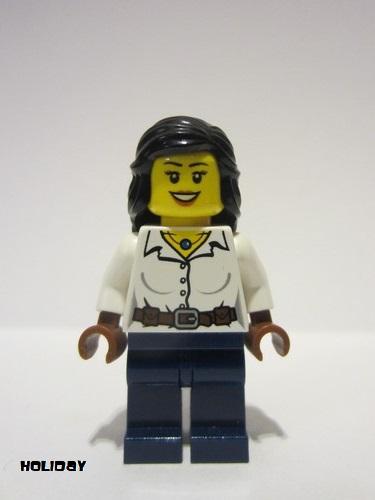 lego 2012 mini figurine hol027 Citizen Female White Blouse with Belt, Dark Blue Legs 