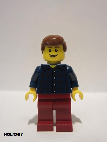 lego 2013 mini figurine hol030 Citizen Plaid Button Shirt, Dark Red Legs, Reddish Brown Male Hair, Open Grin 