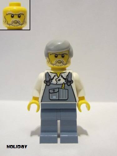 lego 2013 mini figurine hol032 Citizen Overalls Sand Blue, Sand Blue Legs, Light Bluish Gray Male Hair, White Beard 