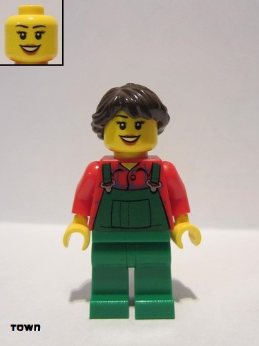 lego 2014 mini figurine hol038 Farmer Overalls Farmer Green, Dark Brown French Braided Female Hair 