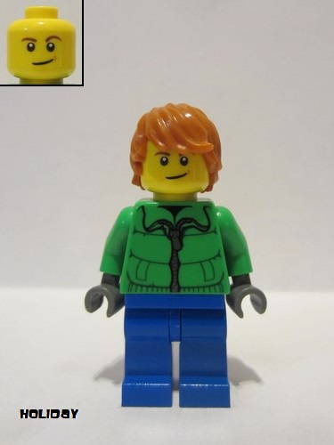 lego 2014 mini figurine hol051 Citizen Winter Jacket Zipper, Blue Legs, Dark Orange Hair, Crooked Smile 