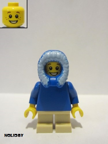 lego 2015 mini figurine hol057 Citizen Plain Blue Torso, Tan Short Legs, Blue Hood Fur-lined 