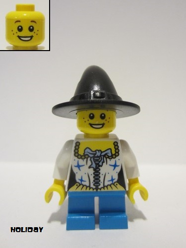 lego 2015 mini figurine hol062 Girl Black Witch Hat, Pirate Female Corset, Short Dark Azure Legs, Freckles 