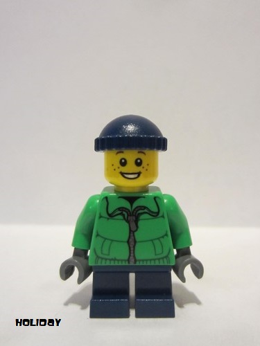 lego 2015 mini figurine hol065 Citizen Winter Jacket Zipper, Dark Blue Legs, Dark Blue Knit Cap, Freckles 