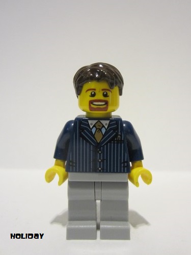 lego 2015 mini figurine hol069 Citizen Businessman Pinstripe Jacket and Gold Tie, Light Bluish Gray Legs, Dark Brown Hair Short Tousled with Side Part 