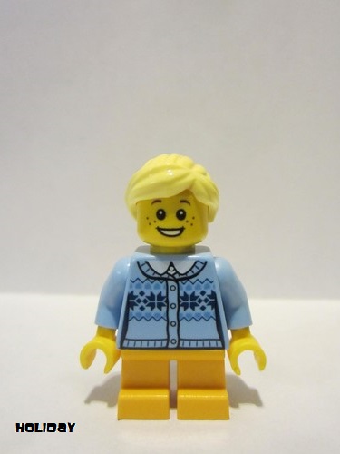lego 2017 mini figurine hol103 Girl Fair Isle Sweater, Bright Light Yellow Ponytail, Bright Light Orange Legs Short, Freckles 