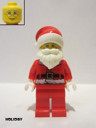 lego 2017 mini figurine hol110 Santa Red Legs, Fur Lined Jacket with Button, Glasses 