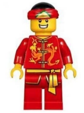 lego 2019 mini figurine hol134 Dragon Dance Performer Tied Red Bandana, Open Mouth Smile with Teeth 
