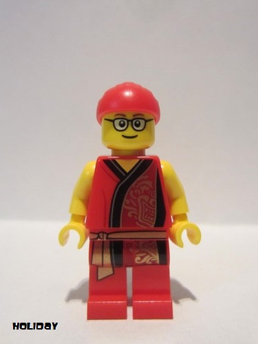 lego 2020 mini figurine hol180 Lion Dance Musician Red Head Wrap, Glasses, Red Robe with Gold Dragon 