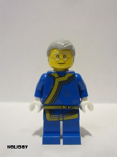 lego 2020 mini figurine hol195 Shadow Puppeteer Light Bluish Gray Hair, Glasses, Blue Changshan with Yellow Hem and Sash, Silver Circle Patterns 