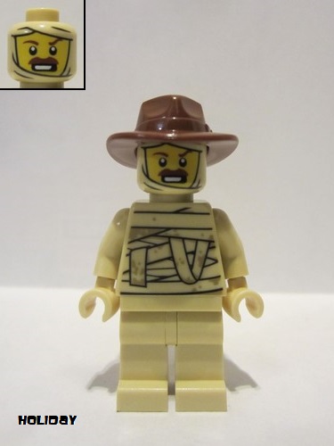 lego 2020 mini figurine hol208 Tractor Driver Tan Mummy Costume, Reddish Brown Fedora Hat 