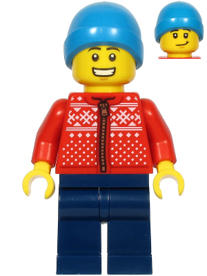 lego 2020 mini figurine hol217 Citizen Red Winter Jacket, Dark Blue Legs, Dark Azure Ski Beanie Hat 
