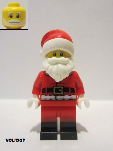 lego 2021 mini figurine hol253 Santa Red Fur Lined Jacket with Button and Plain Back, Red Legs with Black Boots, White Bushy Moustache and Beard 