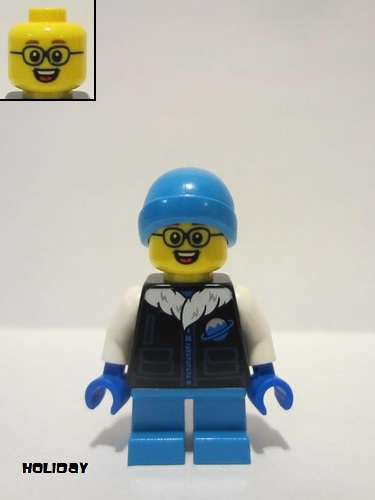 lego 2022 mini figurine hol259 Child Boy Black Ice Planet Coat, Dark Azure Short Legs and Beanie 
