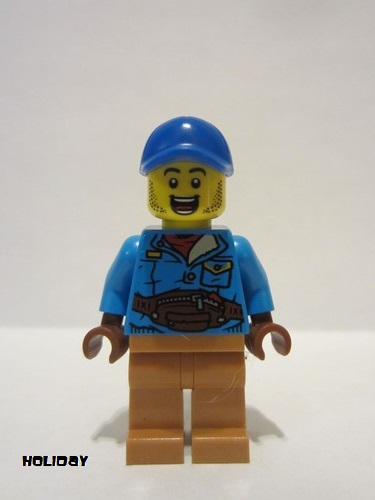 lego 2022 mini figurine hol263 Man Blue Cap, Dark Azure Jacket, Medium Nougat Legs 