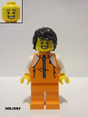 lego 2022 mini figurine hol267 Man Orange Tracksuit, Black Hair 