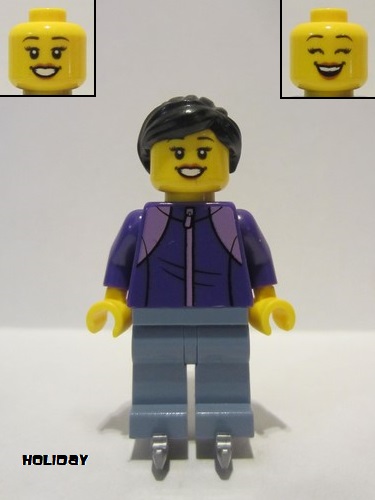 lego 2022 mini figurine hol277 Woman Black Hair, Dark Purple Jacket, Sand Blue Legs, Ice Skates 