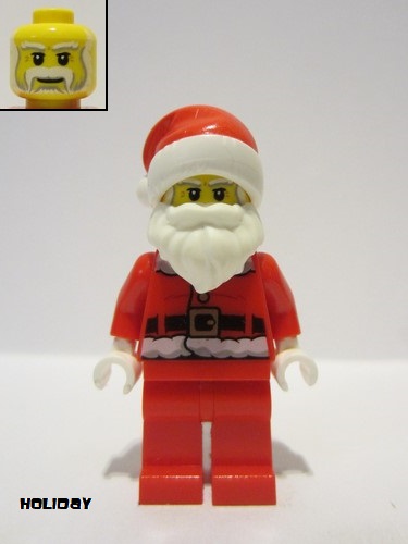 lego 2022 mini figurine hol285 Santa Red Fur Lined Jacket with Button and Candy Cane on Back, Red Legs, Gray and White Bushy Eyebrows, Thick Moustache (Time to Play Book) 