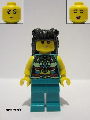lego 2023 mini figurine hol316 Musician Female, Ornate Dark Turquoise Costume, Black Long Hair 