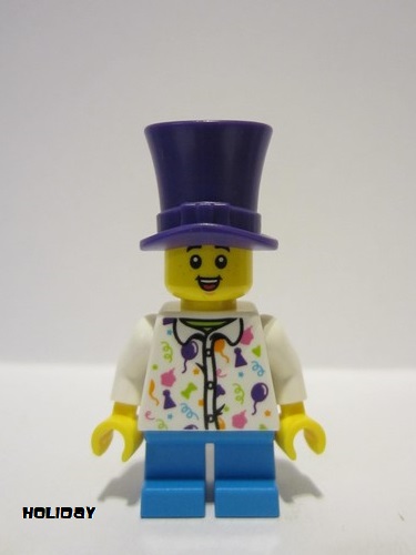 lego 2023 mini figurine hol323 Boy White Shirt, Dark Azure Short Legs, Dark Purple Top Hat 