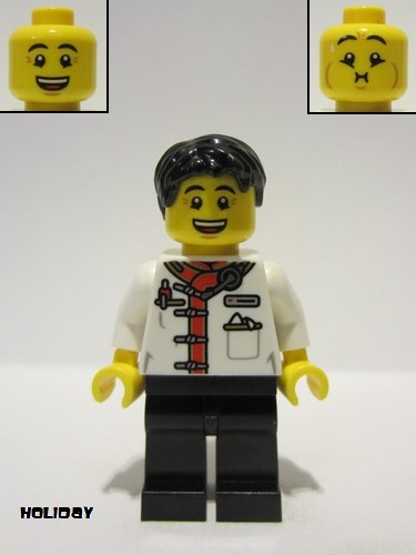 lego 2024 mini figurine hol345 Waiter Male, White Uniform Jacket, Black Legs, Black Hair 