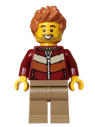 lego 2025 mini figurine hol378 Holiday Express Train Passenger Male, Dark Red Jacket, Dark Tan Legs, Medium Nougat Hair 