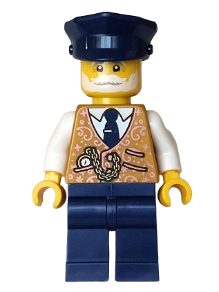 lego 2025 mini figurine hol380 Holiday Express Train Conductor Pearl Gold Vest, Dark Blue Legs and Hat 