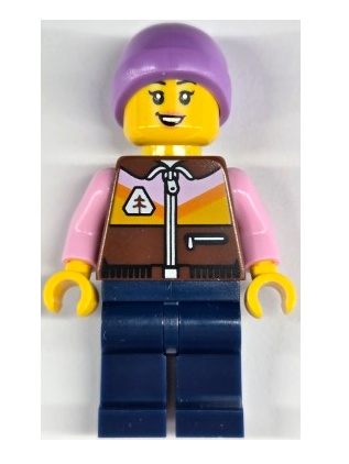 lego 2025 mini figurine hol402 Ice Skater Female, Reddish Brown Jacket, Dark Blue Legs, Medium Lavender Beanie 