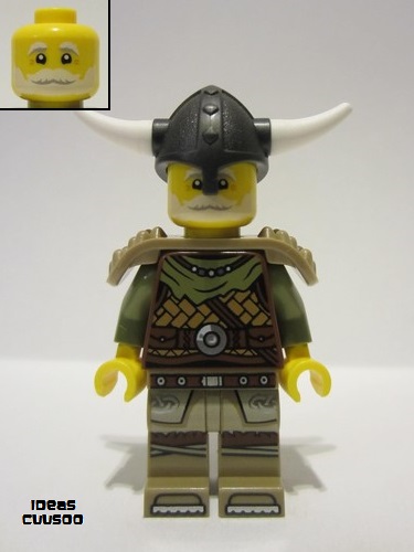 lego 2023 mini figurine idea169 Viking Chieftain Male, Leather Armor, Dark Tan Legs with Tunic, Pearl Dark Gray Helmet, Shoulder Armor 