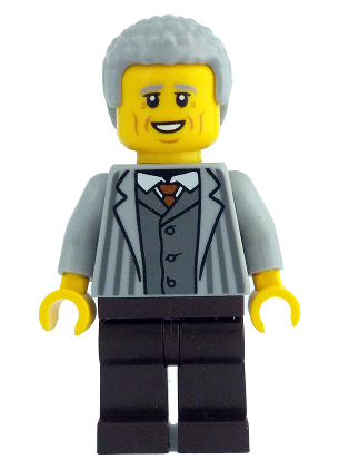 lego 2024 mini figurine idea205 Man Light Bluish Gray Jacket with Pinstripes, Dark Brown Legs, Light Bluish Gray Coiled Hair 