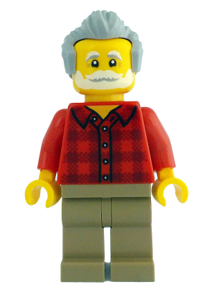 lego 2024 mini figurine idea211 Man Red Plaid Flannel Shirt, Dark Tan Legs, Light Bluish Gray Swept Back Hair 