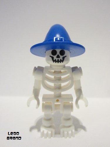 lego 2023 mini figurine gen180 Skeleton Standard Skull, Bent Arms Vertical Grip, Blue Wizard / Witch Hat 