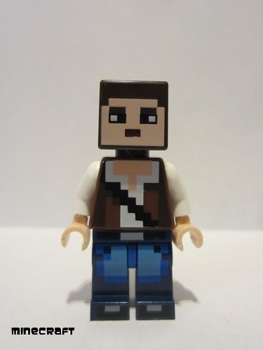 lego 2016 mini figurine min036 Minecraft Skin 3 Pixelated, Reddish Brown Vest with Strap and Blue Jeans 