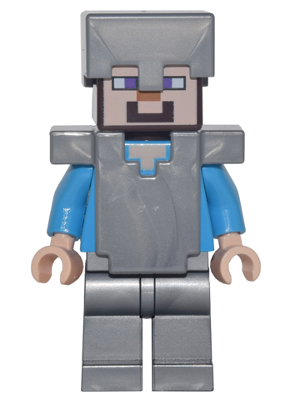 lego 2017 mini figurine min053 Steve Flat Silver Helmet, Armor and Legs 