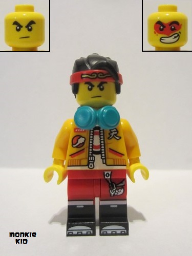 lego 2020 mini figurine mk019 Monkie Kid Bright Light Orange Jacket, Headphones (Neutral / Angry with Red Splotch) 