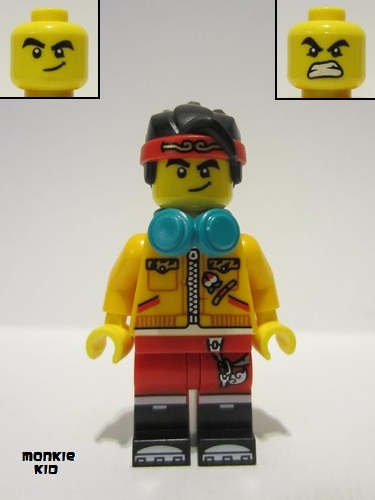 lego 2021 mini figurine mk052 Monkie Kid Bright Light Orange Fully Zipped up Jacket, Headphones (Smirk / Angry) 