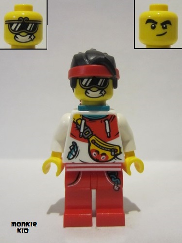 lego 2022 mini figurine mk066 Monkie Kid Tourist Outfit, Dark Turquoise Neck Bracket and Clip 
