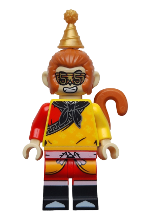 lego 2024 mini figurine mk157 Monkey King Yellow Robe, Black Bandana, Pearl Gold Party Hat 