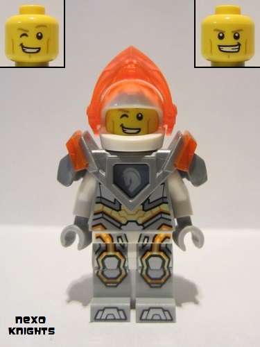 lego 2017 mini figurine nex076 Lance Trans-Neon Orange Visor, Flat Silver Armor 