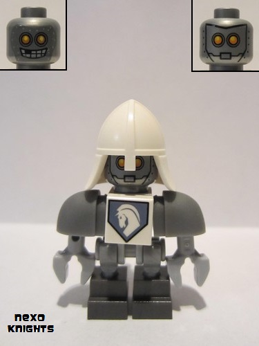 lego 2017 mini figurine nex091 Lance Bot Dark Bluish Gray Shoulders, White Helmet and Harpoon Holder 