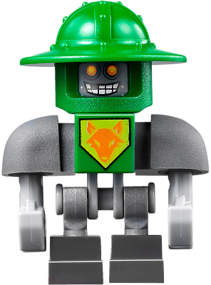 lego 2017 mini figurine nex103 Aaron Bot Dark Bluish Gray Shoulders and Green Helmet 